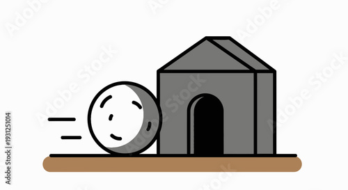 Flat Vector Illustration of Rolling Stone Beside Tomb