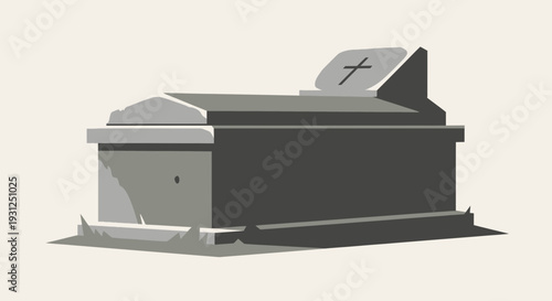Flat Vector Illustration of Stone Tomb with Minimal Shapes