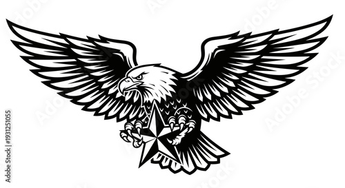 Majestic eagle grasping crystal with outstretched wings in bold graphic style