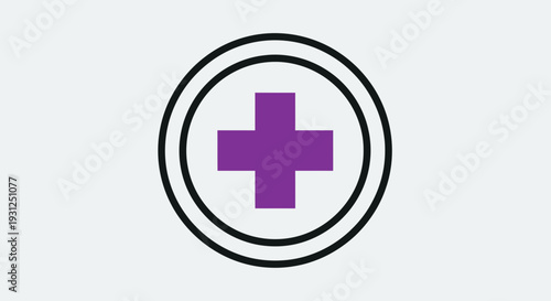 Purple Cross Inside Round Badge Flat Vector Illustration