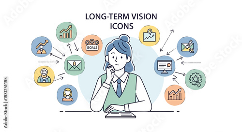 Woman Thinking with Icons Around Her.