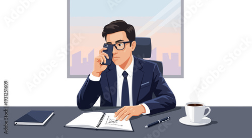 Businessman on phone at office desk.