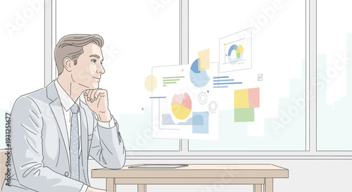 Man Analyzing Data on Transparent Board.