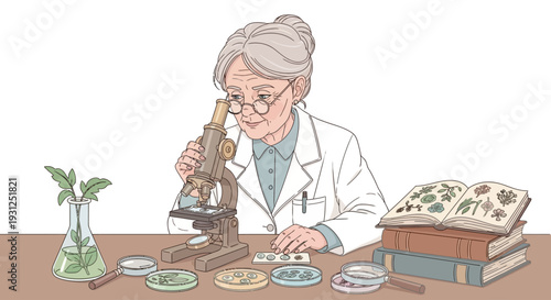 Scientist Examining Slides Under Microscope.