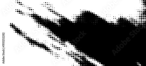 Abstract black and white halftone dot pattern background.
