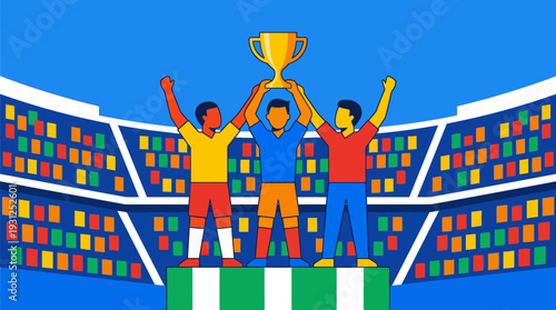 Celebration of World Cup Victory with Podium and Fans
