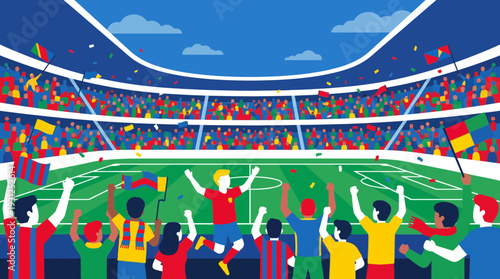 Excited Fans Celebrating at World Cup Soccer Match in Stadium