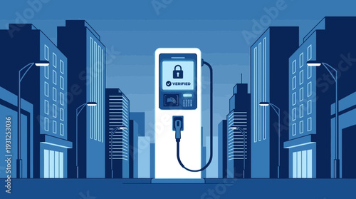 Futuristic EV Charging Station in City Skyline