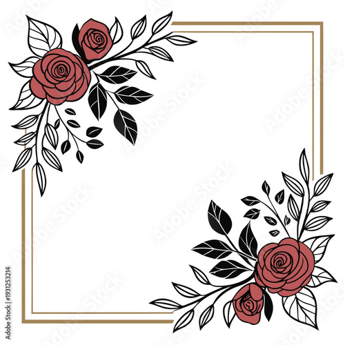 Elite Wedding Invitation Frame with Symmetrical Rose Clusters