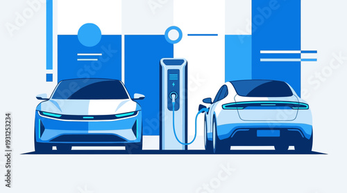 Modern EV Charging Station with Electric Vehicles for Sustainable Transport