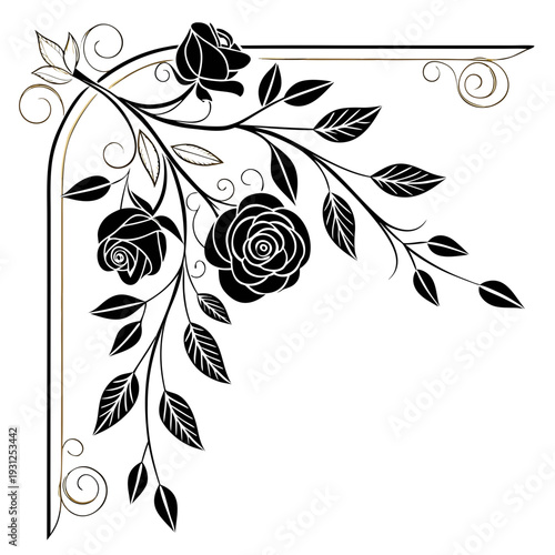 Black & Gold Corner Floral Border Set 1