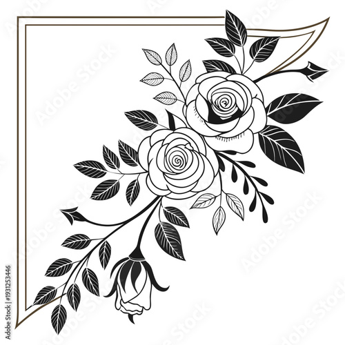 Black & Gold Corner Floral Border Set