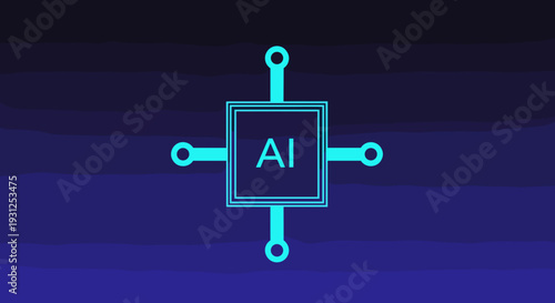 Artificial Intelligence Chip Neon Circuit Board.