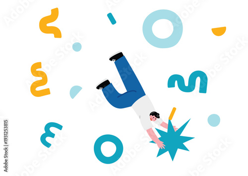 星を捕まえる男性