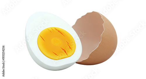 Hard-boiled egg cut in half with shell fragment