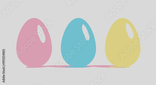 Flat Illustration of Three Upright Easter Eggs in Pastel Colors