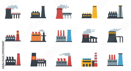 Industrial Factory Buildings and Silos Illustration.