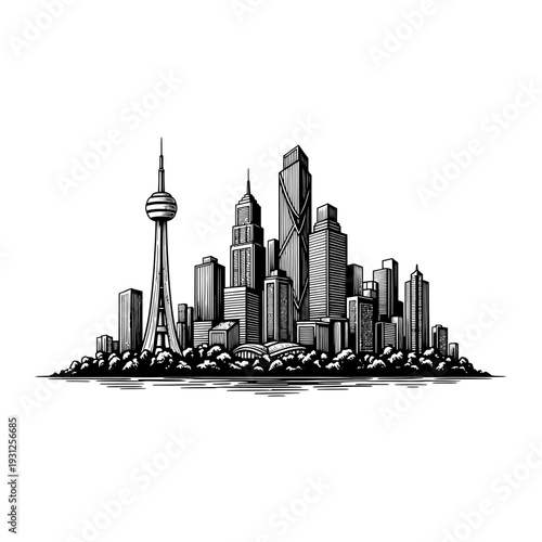 Toronto City Skyline Monochrome vector illustration