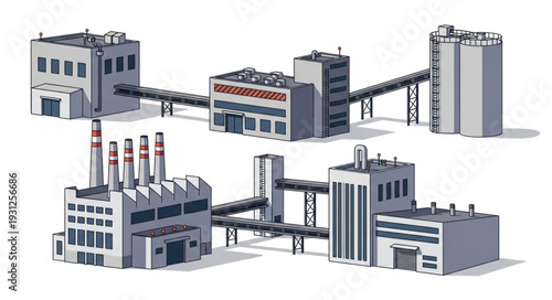 Industrial Factory Buildings and Silos.