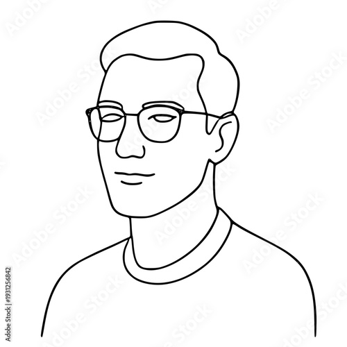 Man with Glasses, Line drawing of a man’s head and shoulders wearing glasses.