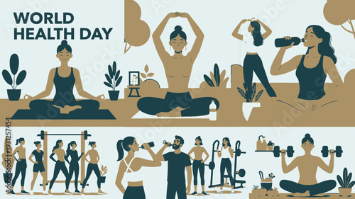 World Health Day Fitness Activities vector illustration
