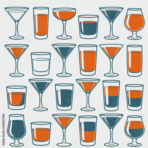 Variety of Cocktail Glasses vector illustration