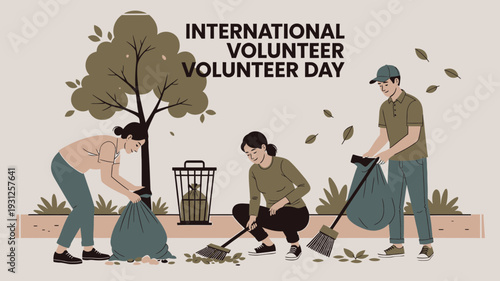 International Volunteer Day Cleanup vector illustration