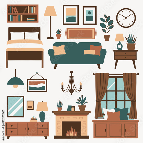 Cozy Home Interior Elements vector illustration