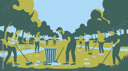 People Cleaning Park vector illustration