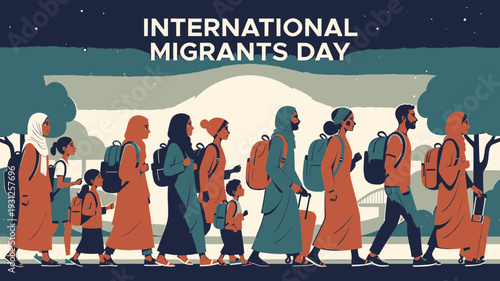 International Migrants Day People Walking Together illustration