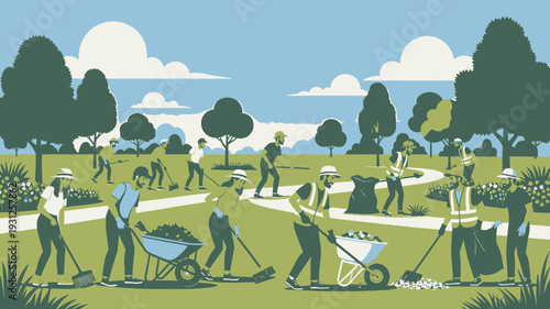 Community Volunteering in the Park vector illustration