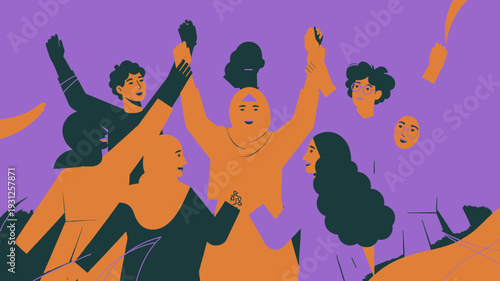 Diverse Group Celebrating Together vector illustration