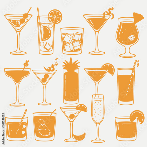 Cocktail Glasses Collection vector illustration
