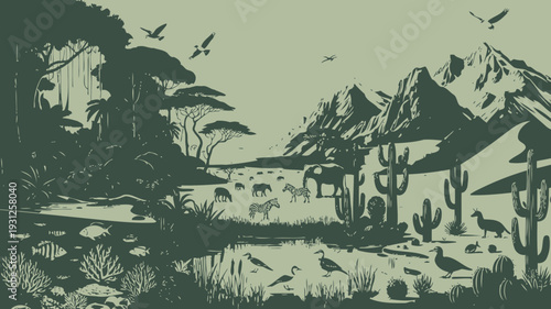 Wildlife Sanctuary Landscape vector illustration