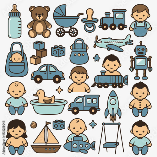 Baby Boy Clipart Collection vector illustration
