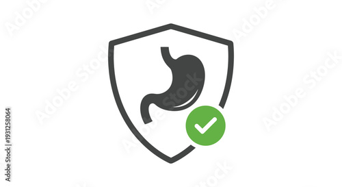 Stomach protection and digestive health vector illustration, symbolizing optimal wellness with a secure shield graphic.