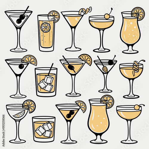 Cocktail Glasses Collection vector illustration