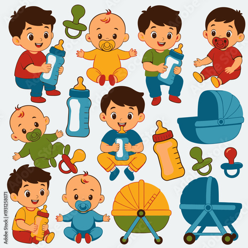 Baby Care Items and Infants vector illustration