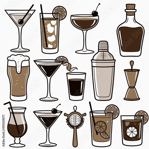 Cocktail Icons Set vector illustration