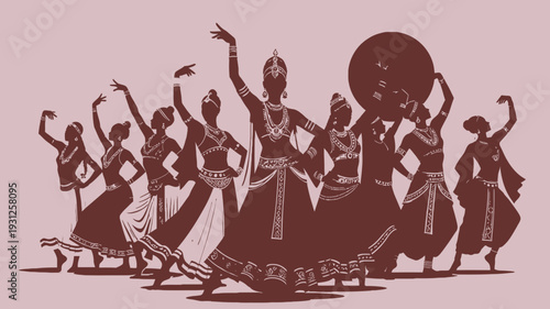 Indian Classical Dance Performance vector illustration