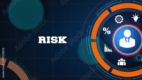 Strategic corporate risk management and assessment concept on a professional high tech digital background with glowing icons for business security and growth