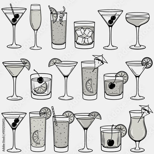 Cocktail Glasses with Garnishes vector illustration