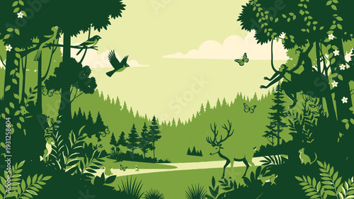 Serene Forest Landscape vector illustration