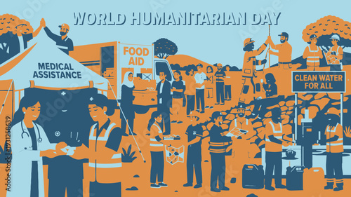 World Humanitarian Day Aid Scene vector illustration