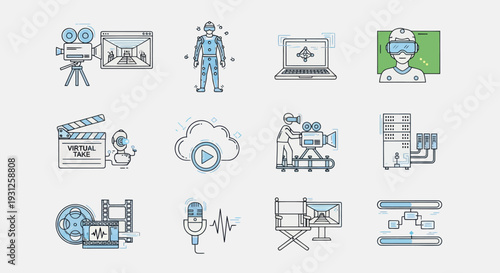 Virtual Production and Extended Reality Icons Set