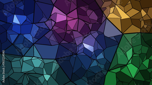 Vibrant abstract geometric mosaic pattern with colorful stained glass texture.