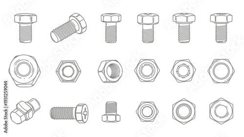 Collection of bolts and nuts vector illustration