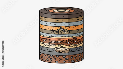 Illustration of earth layers in cross section with crystals