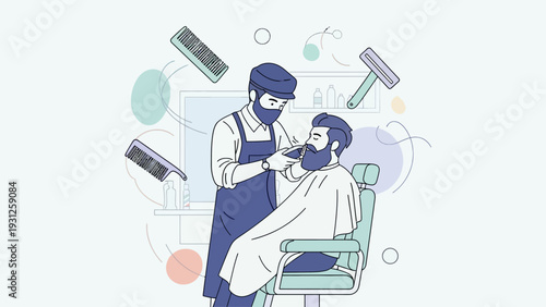 Barber giving a haircut to a customer.