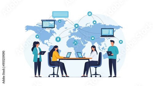 Global network collaboration with a professional team working online